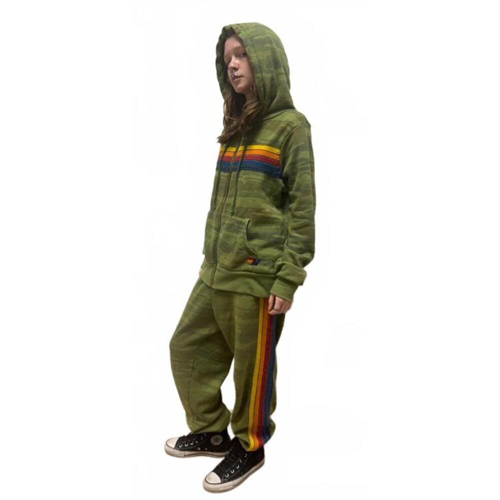 Aviator Nation M Olive Camo Rainbow Stripe Sweatshirt & Sweatpants Set